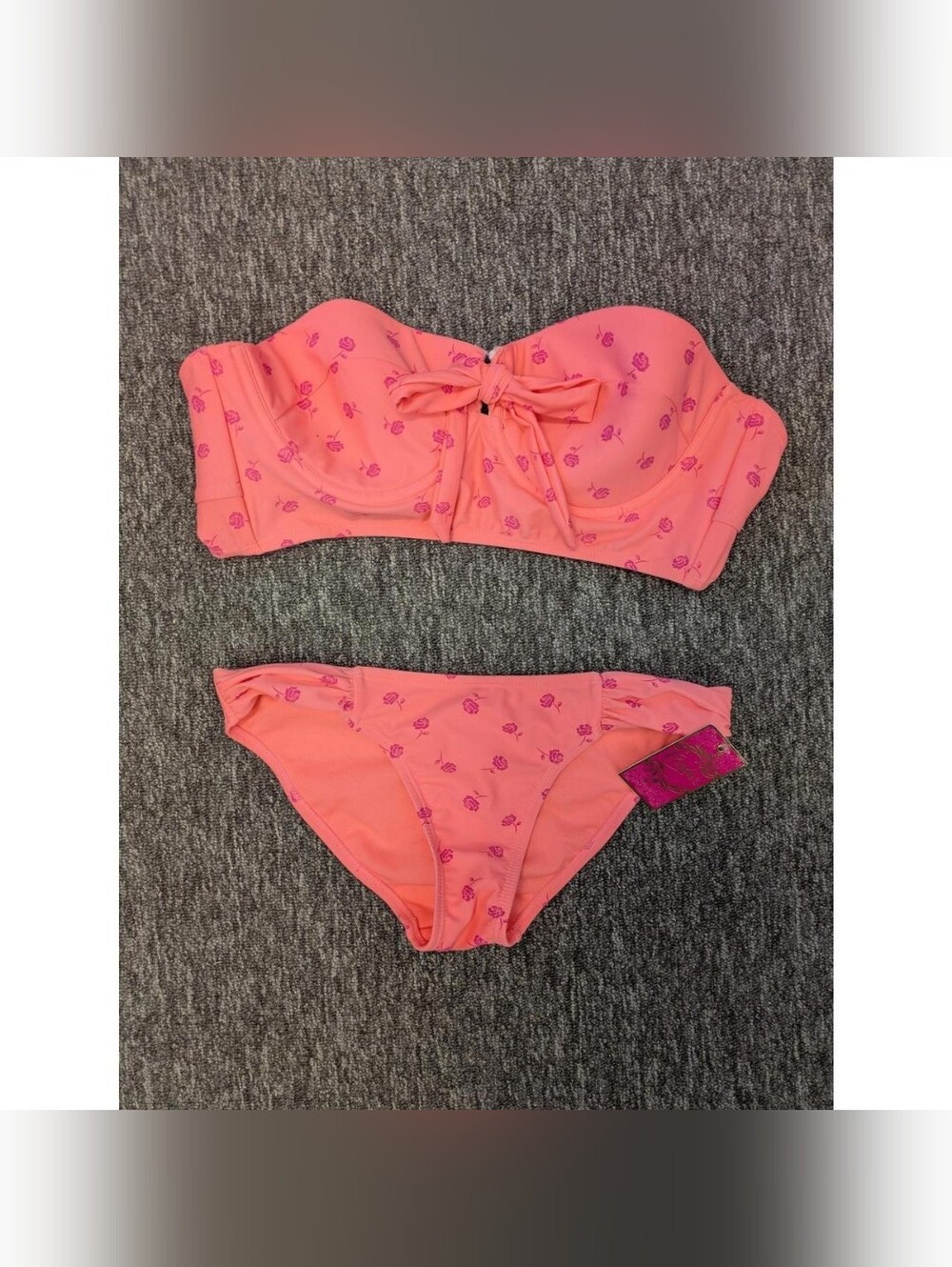 Candie's Coral Pink and Orange Floral Strapless Bikini Two Piece